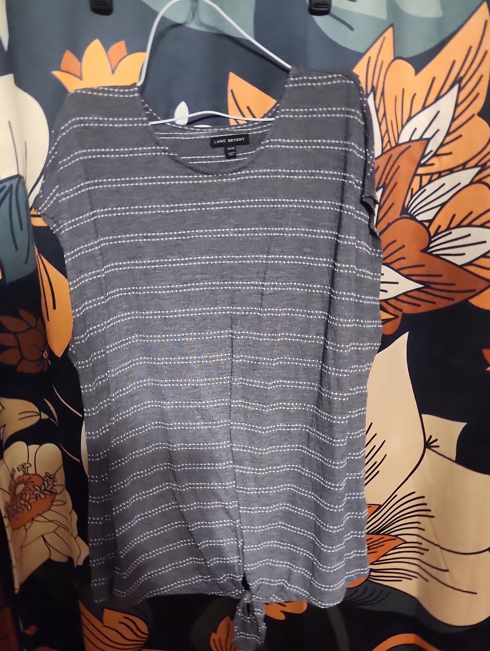 Lane Bryant Gray Striped Tie-Front Crop Top